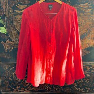 Red EILEEN FISHER Linen Long sleeve TOP Large